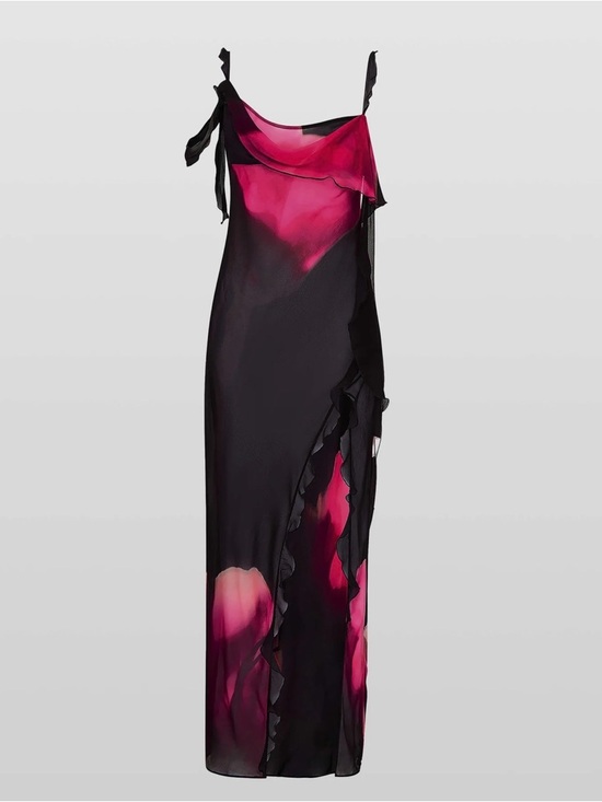 Rat & Boa Dresses & Skirts - Rat & Boa Black and Fuchsia Watercolor Tie-Shoulder Maxi Dress